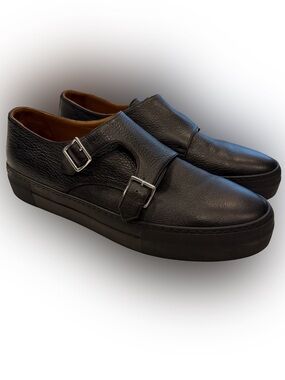 United Arrows Men’s Double Monk Shoes Sneakers Black Leather Sz US 10.5  EU44NEW